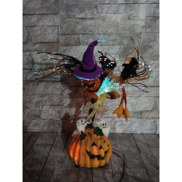 Halloween Fiber Optic Tree 16" Light Changing Pumpkin Ghost Bat Fall Table Decor - Picture 12 of 13